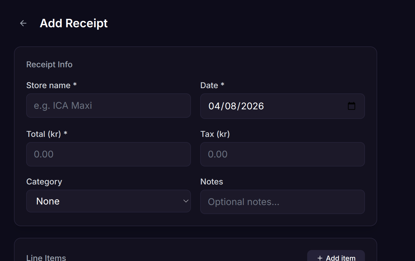 ReceiptVault — Add receipt